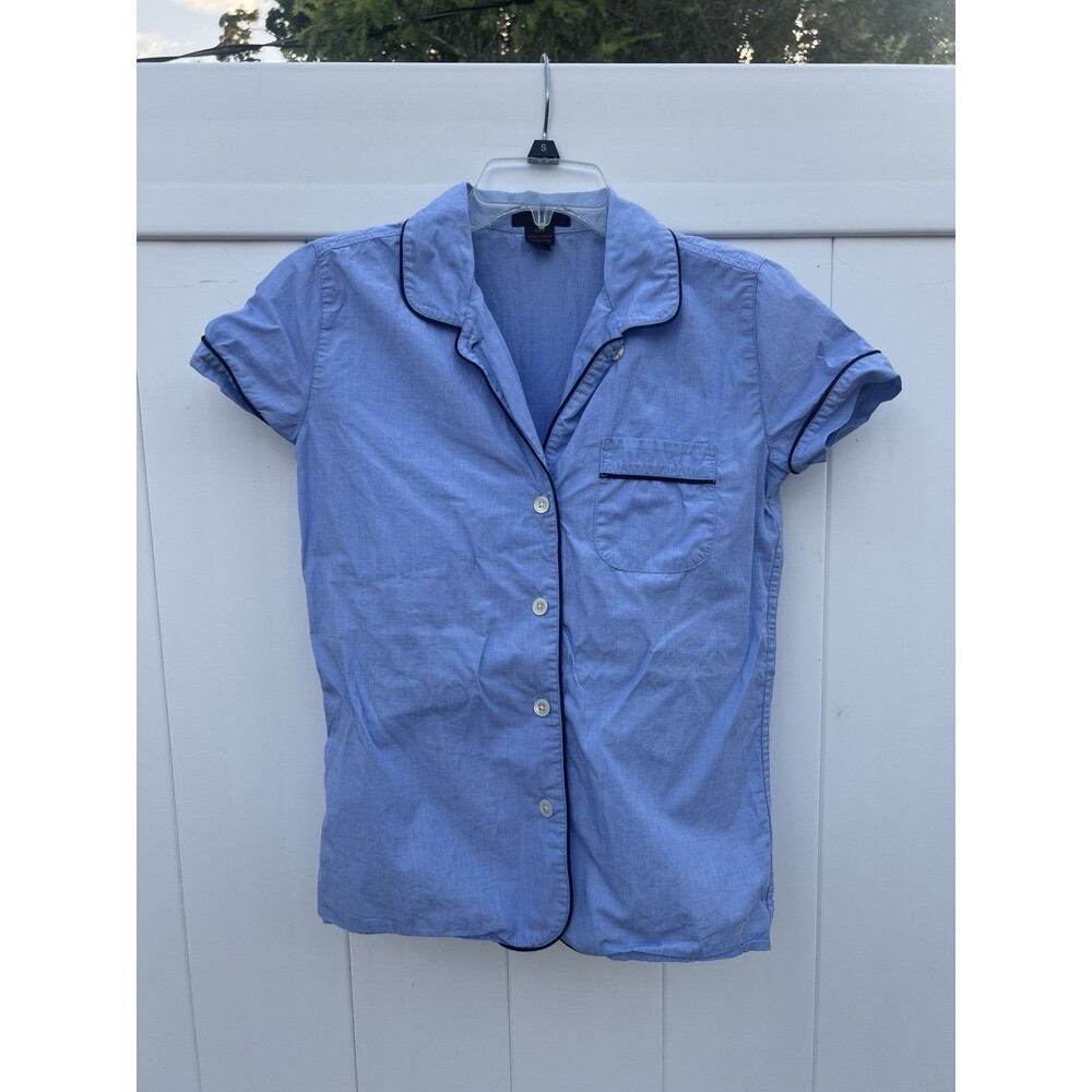 J.Crew Sleep Pajama Button Up Shirt Womens XXS Blue Cotton Lightweight